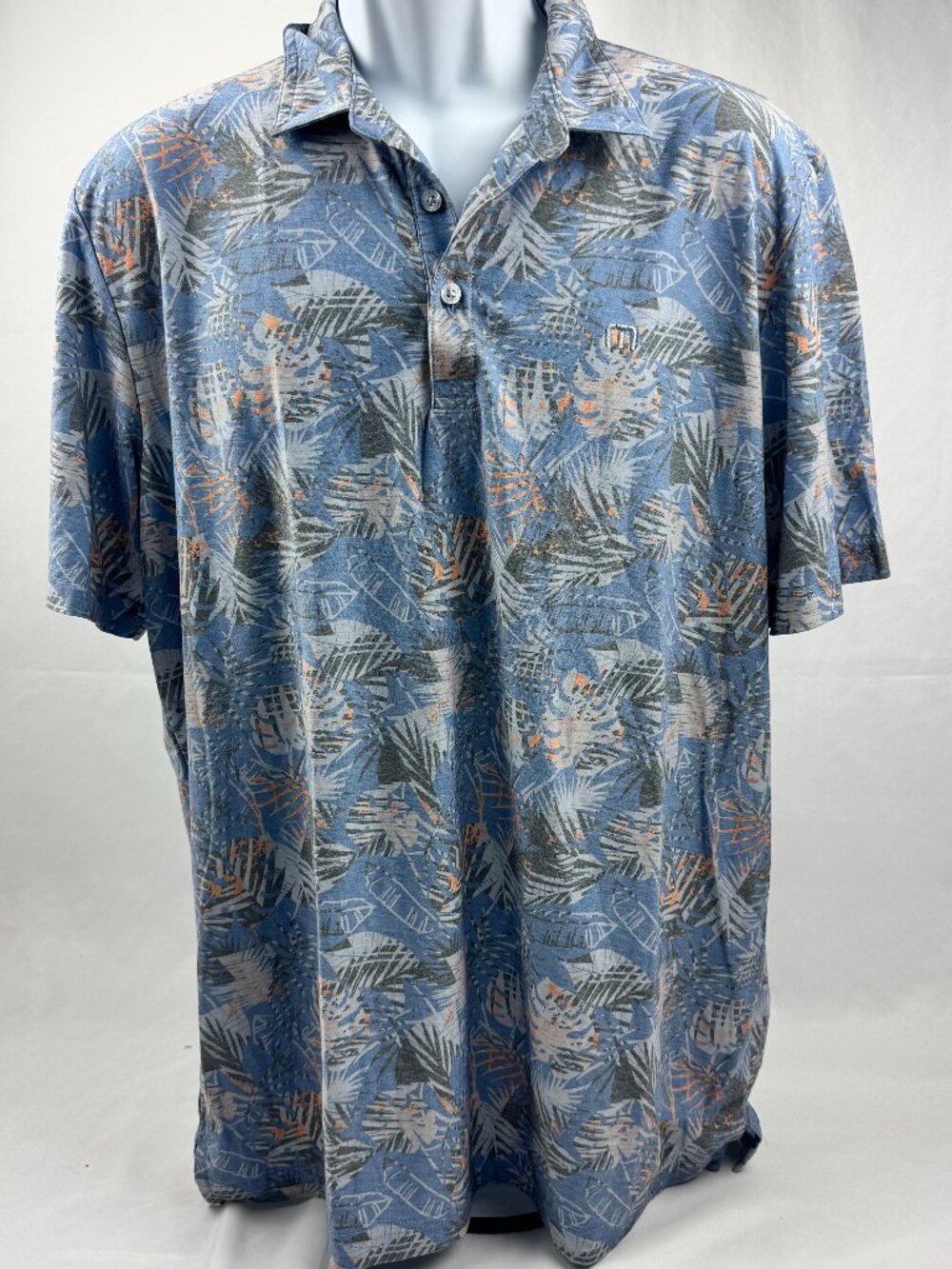 Travis Mathew Polo Shirt Men Size XL Blue Hawaiian Pullover Short Sleeve